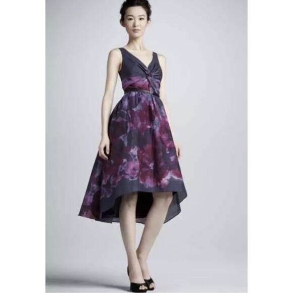 Nieman Marcus Target Lela Rose Dress 12 Silk Fit Flare Purple Floral Hi Lo Party - Picture 1 of 10